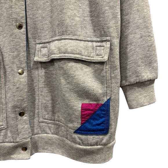 90s Vintage grannycore reversible sweatshirt jacket, gray and blue, Size XL - Picture 3 of 16